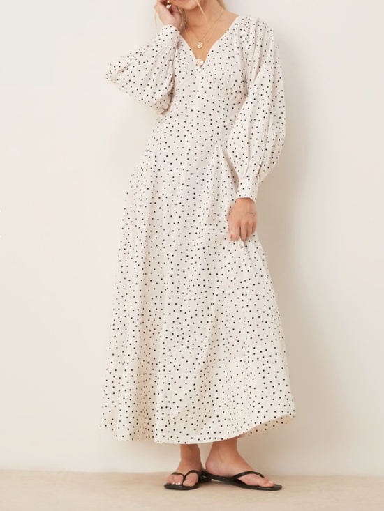 NWT ASOS Deep V Poplin Long Sleeve Polka Dot Maxi Dress - Picture 2 of 4